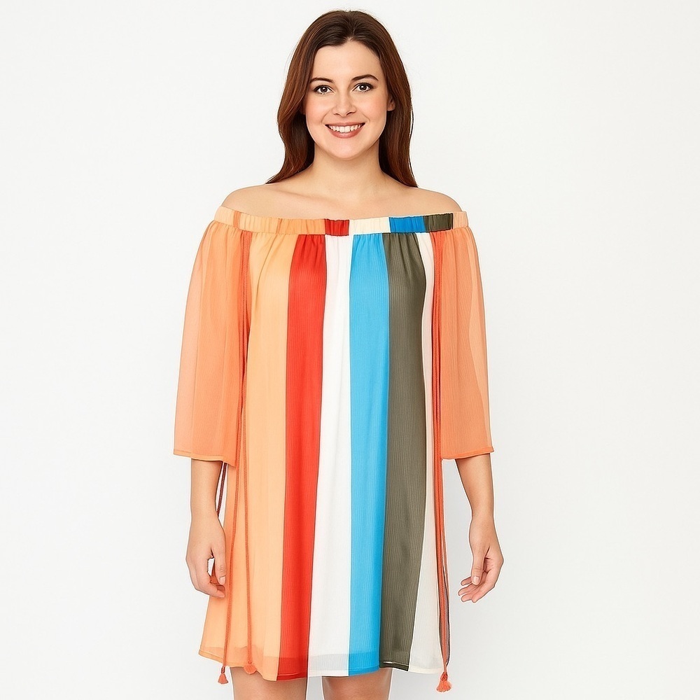 Gianni bini Colorful Stripes Off the Shoulder Tassel Dress Size XS